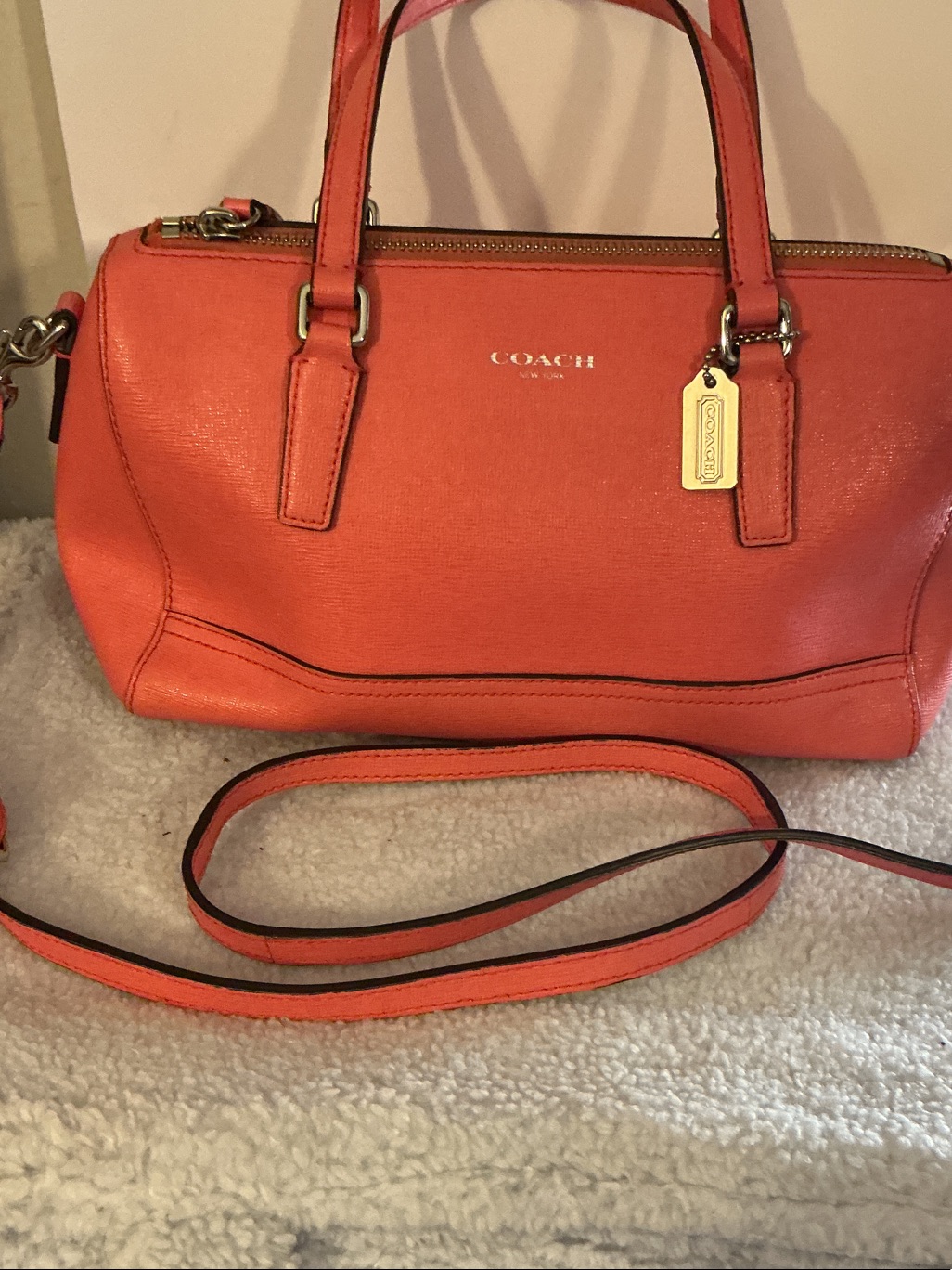 Coach Orange Leather Satchel With Gold-Tone Tag